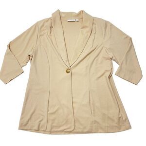 Susan Graver Tailored Stretch Knit Unlined Tan Blazer Pockets Women's Large